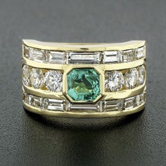 18k Yellow Gold 4.68ctw Square Green Emerald & Diamond Wide Statement Band Ring