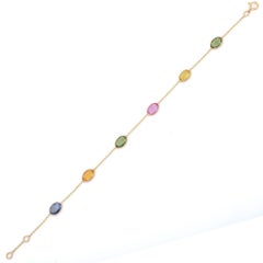 Bracelet à chaîne en or jaune 18 carats avec plusieurs saphirs de 4,7 carats