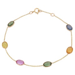 18 Karat Gelbgold 4,7 Karat Multi Saphir Kette Armband
