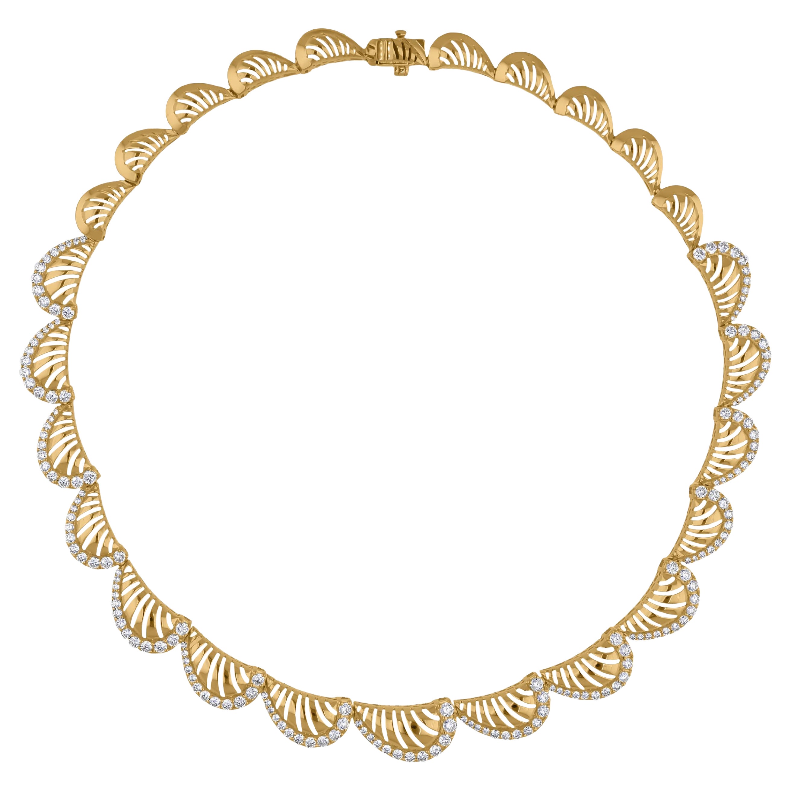 Collana a girocollo da donna in oro giallo 18K 4.80Ct Diamond Scallop Tutte le tariffe sono state pagate.