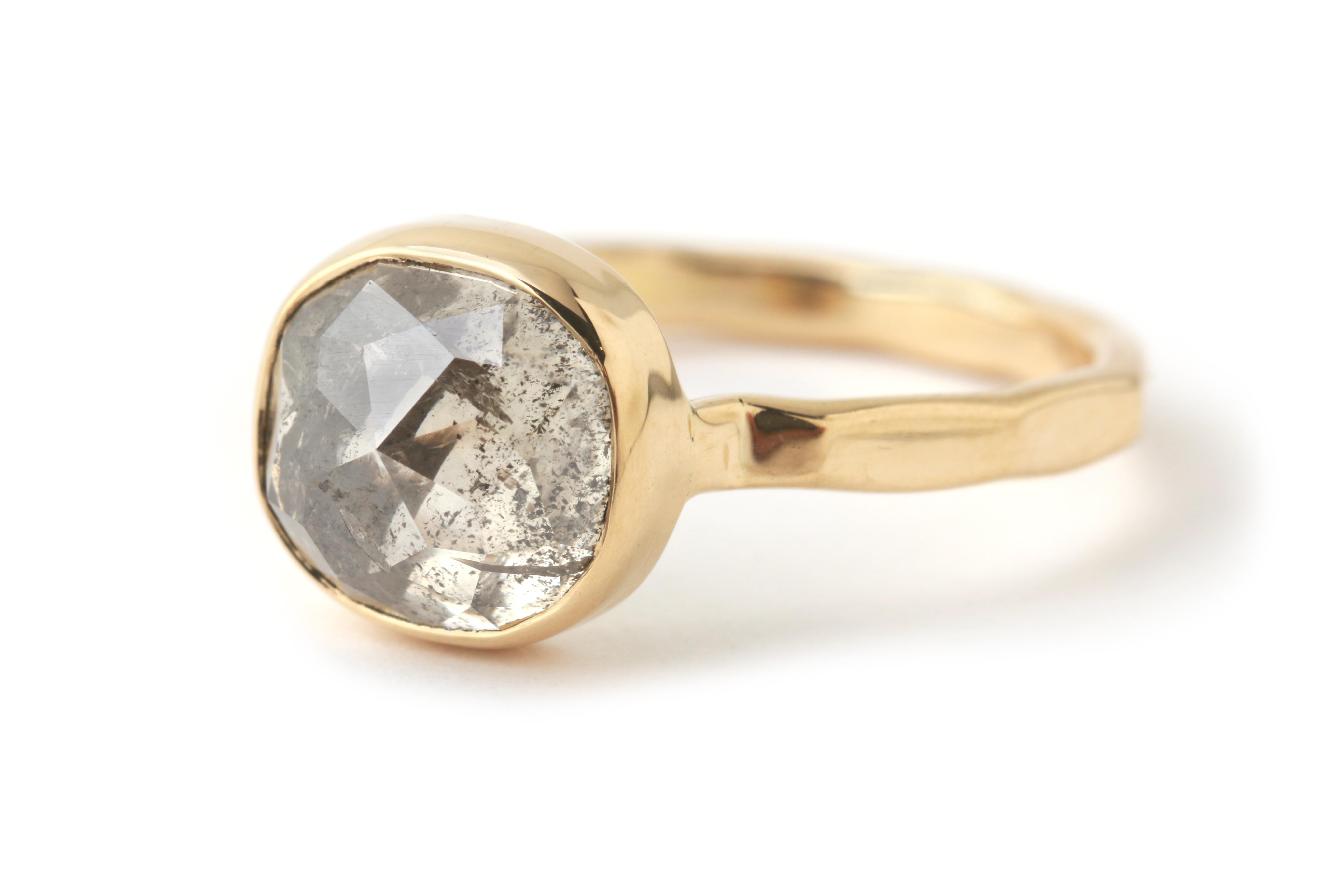Rose Cut 18k Yellow Gold 4.82 Carat Rustic Rosecut Diamond Ring For Sale