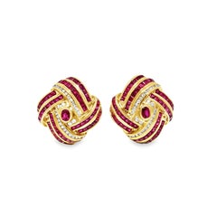 18k Gelbgold 4cts Rubine & 0.60cts Diamanten Besetztes Band Wellenohrringe