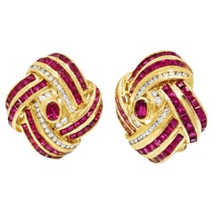 18k Gelbgold 4cts Rubine & 0.60cts Diamanten Besetztes Band Wellenohrringe