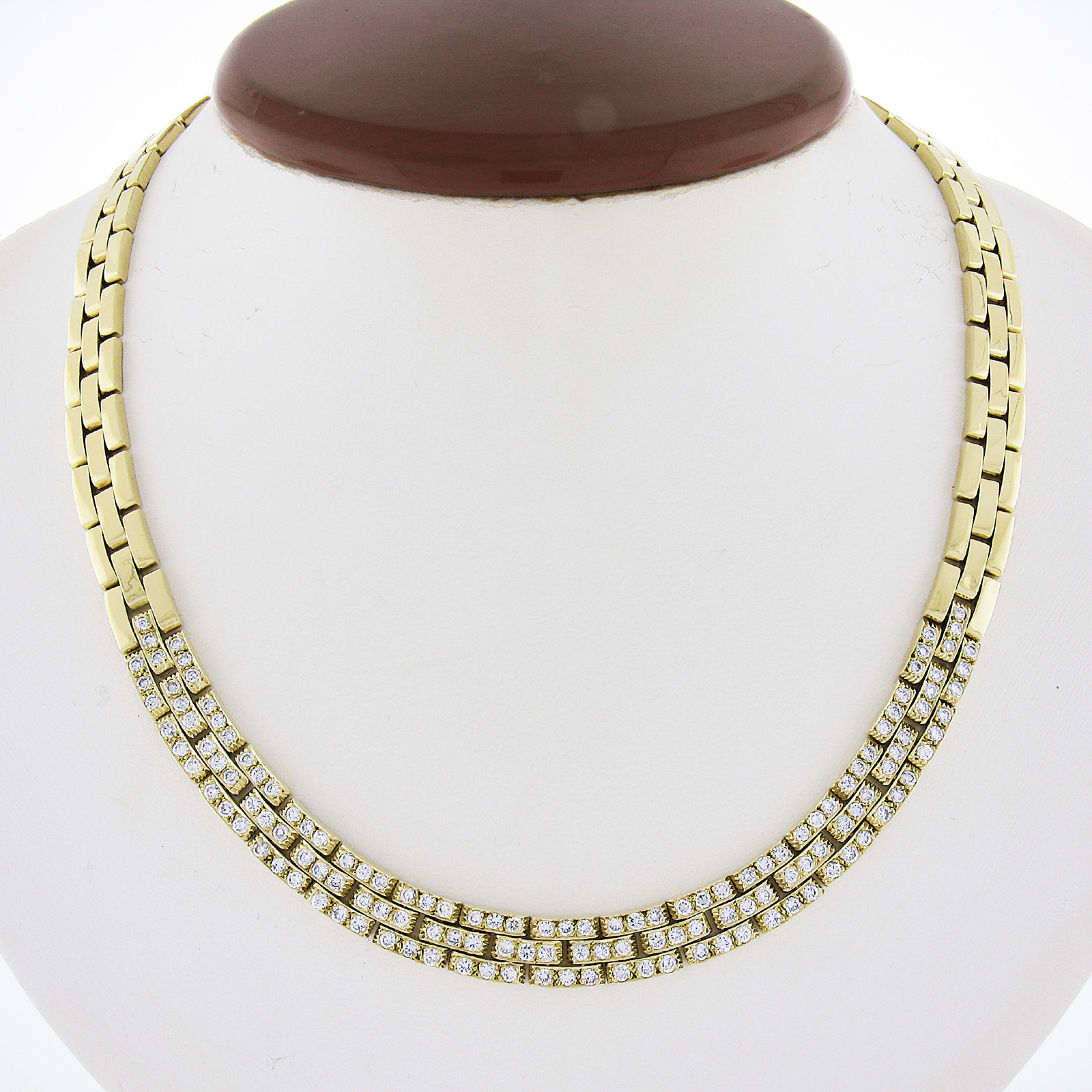 Very solid and well made 18k gold necklace with magnificent hand pave work covering the front of the necklace. 138 perfect diamonds cover the front of the necklace while the rest is polished to show off the luscious 18k yellow gold!