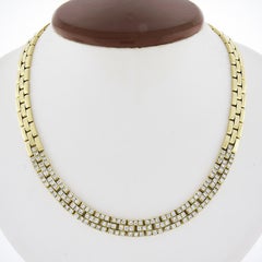 18K Yellow Gold 4ctw Pave Diamond 3 Row Brick Link Chain Statement Necklace