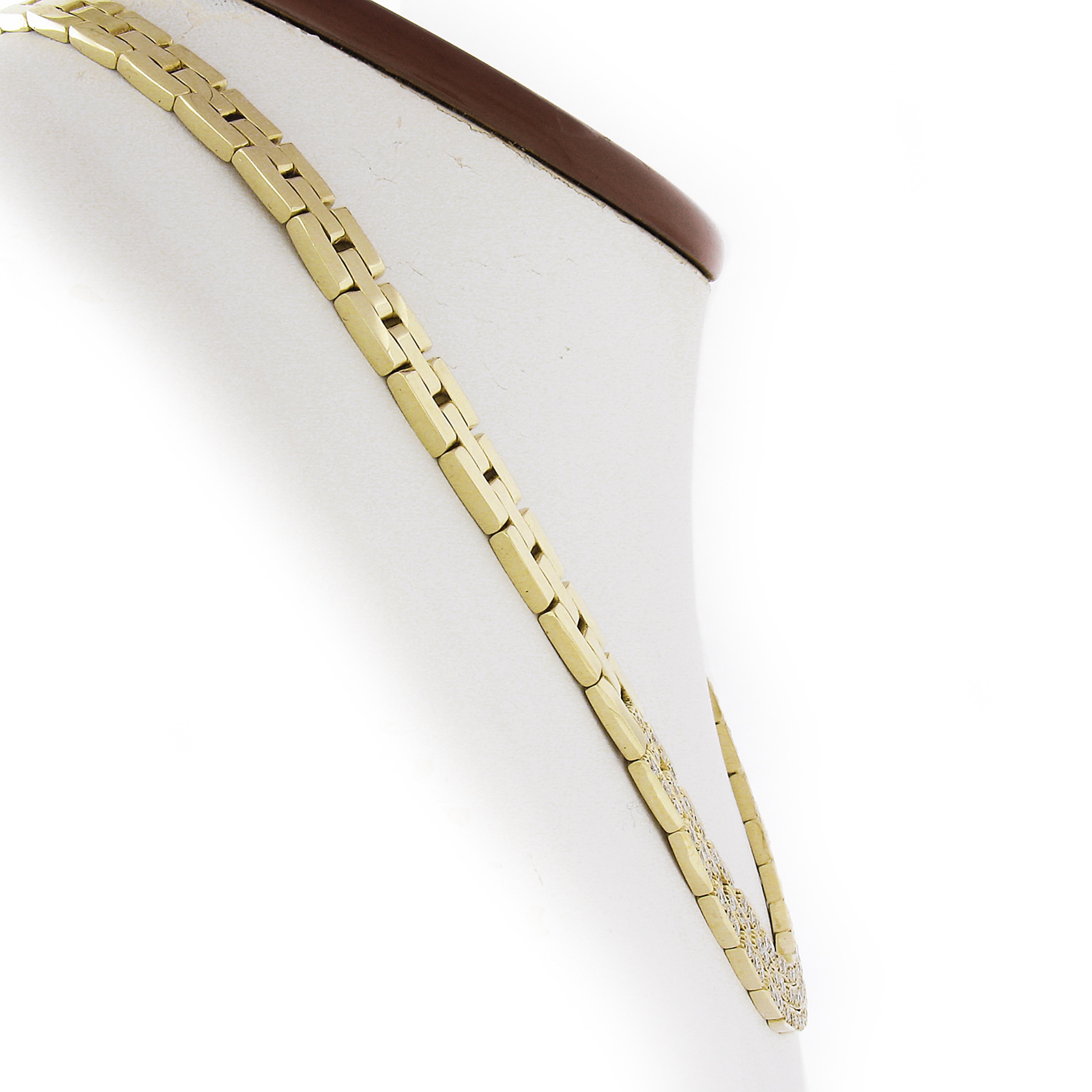 Taille ronde Collier en or jaune 18K avec 3 rangs de chaînes à maillons en briques et diamants pavés 4ctw en vente
