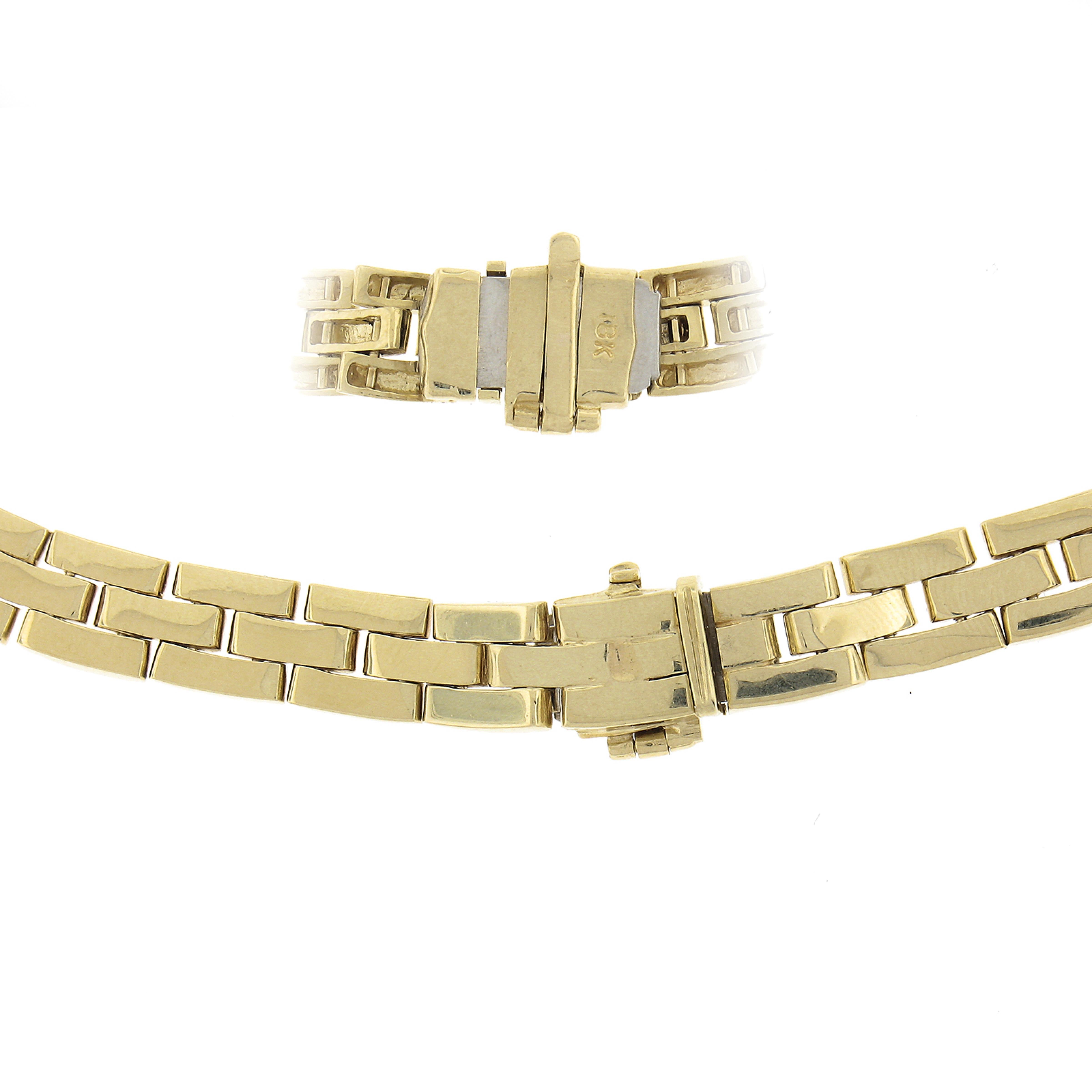 18K Gelbgold 4ctw Pave Diamond 3 Row Brick Link Chain Statement Halskette im Angebot 2