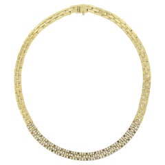 18K Yellow Gold 4ctw Pave Diamond 3 Row Brick Link Chain Statement Necklace