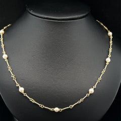 18k Yellow Gold 4mm Pearl Station Twisted Wire Links By The Yard Necklace