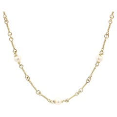 18k Yellow Gold 4mm Pearl Station Twisted Wire Links By The Yard Necklace