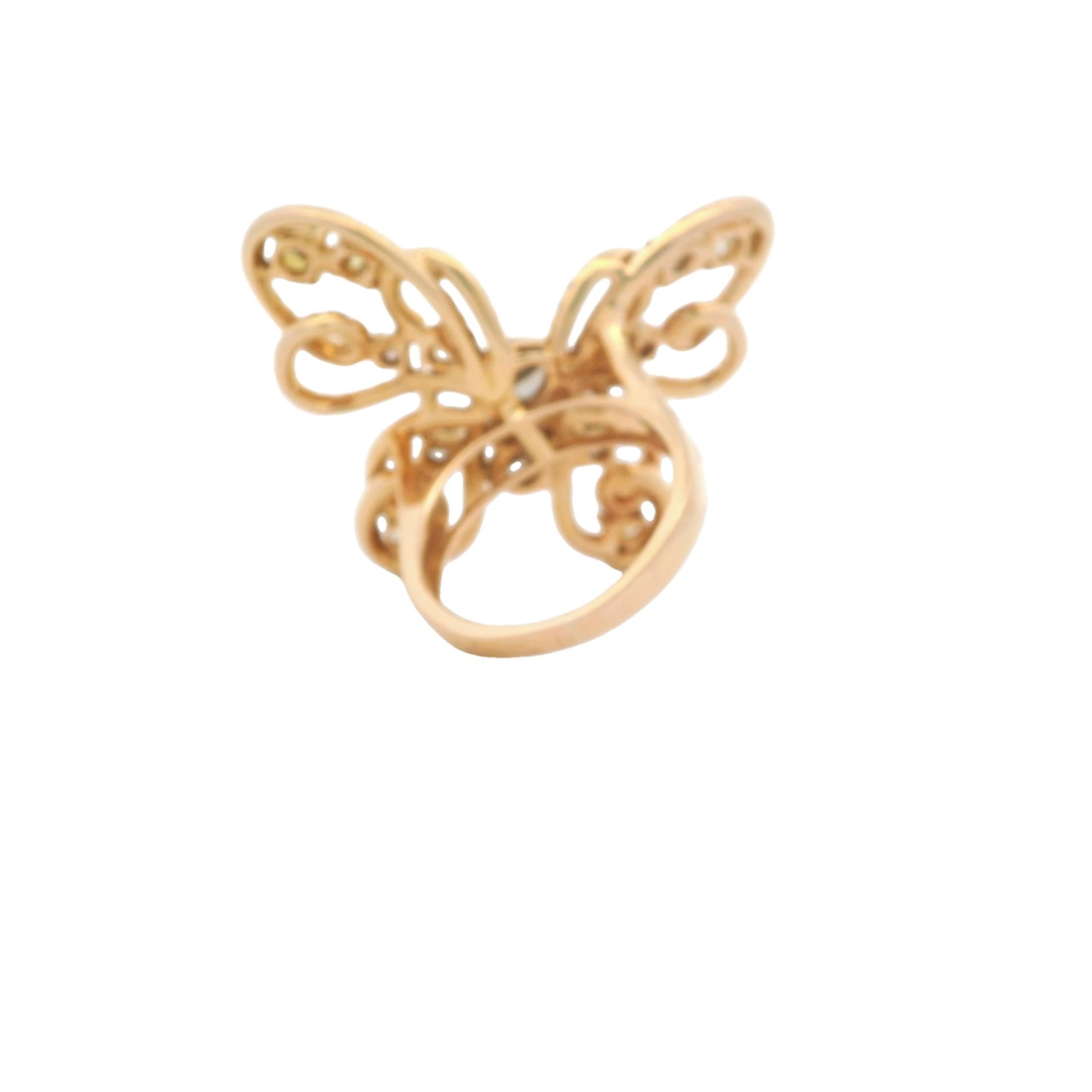 Round Cut 18K Yellow Gold 5 Carat Natural Fancy Color Diamond Butterfly Cocktail Ring For Sale