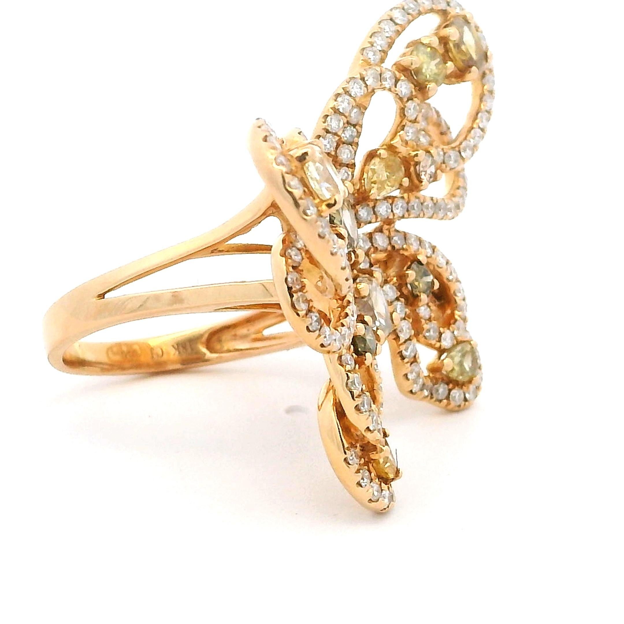 18K Yellow Gold 5 Carat Natural Fancy Color Diamond Butterfly Cocktail Ring In Excellent Condition For Sale In Miami, FL