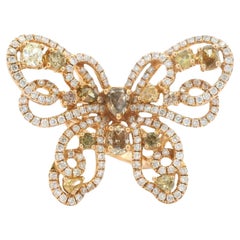 18K Yellow Gold 5 Carat Natural Fancy Color Diamond Butterfly Cocktail Ring