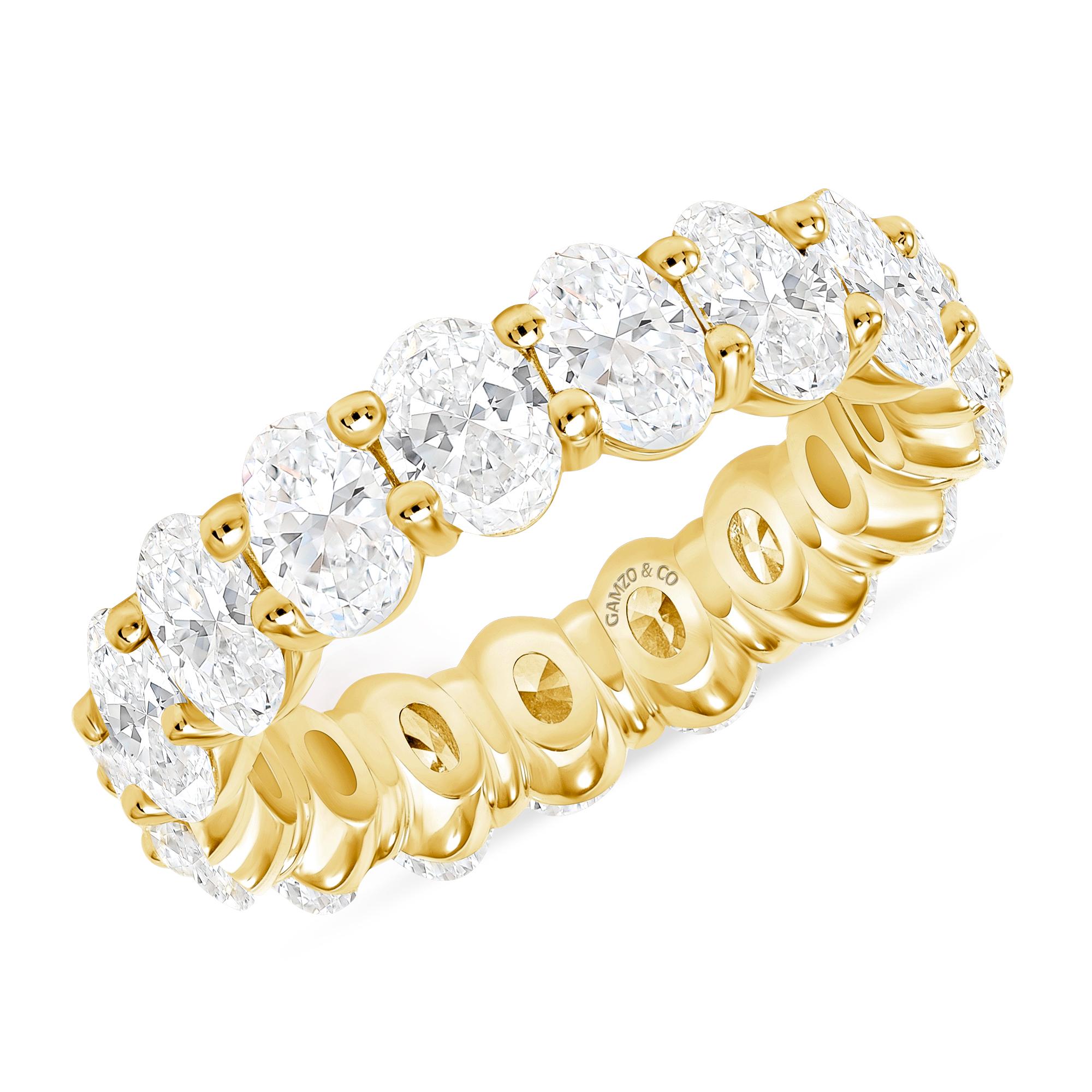 For Sale:  18k Yellow Gold 5 Carat Oval Cut Natural Diamond Eternity Ring