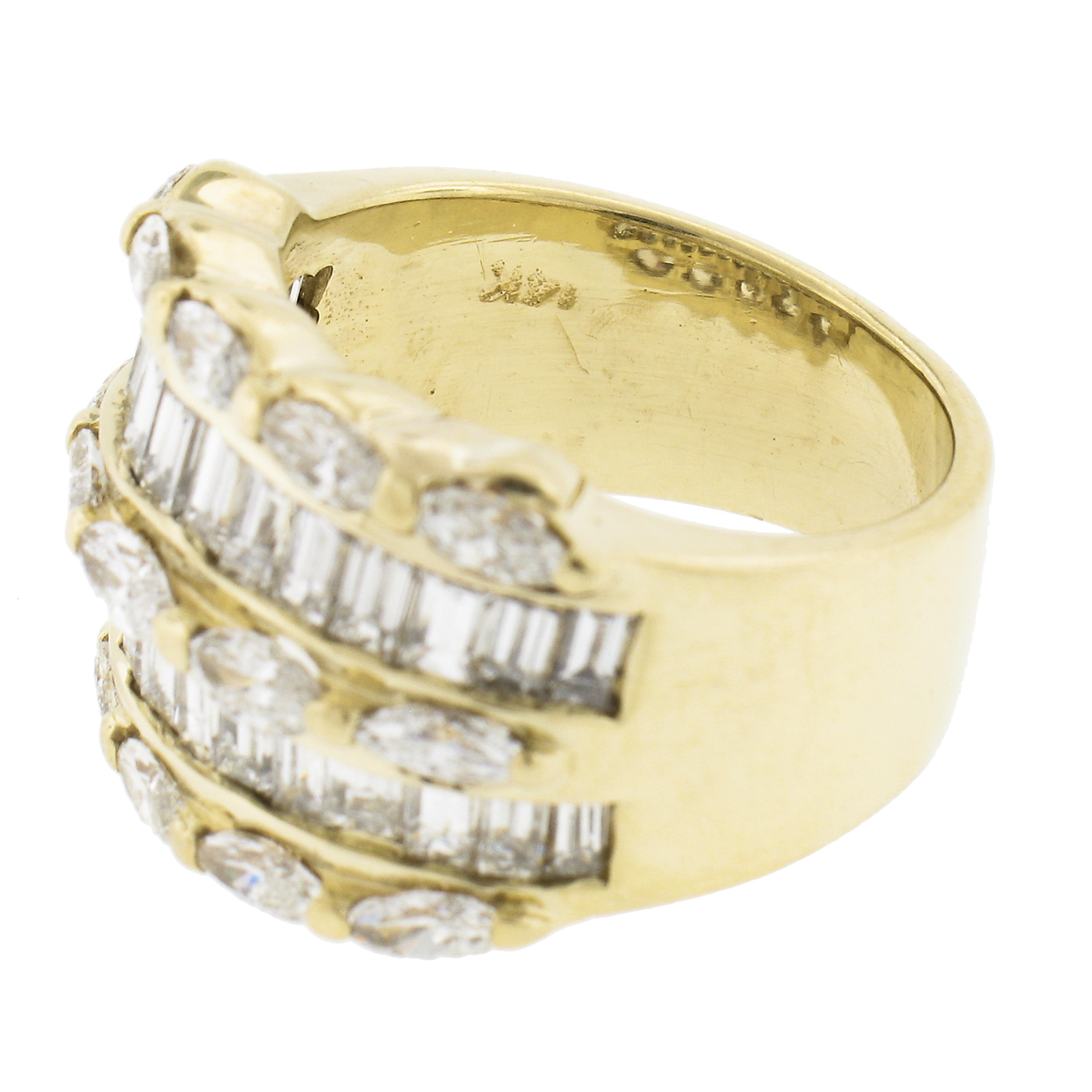18k Yellow Gold 5 Row 4.50ctw Baguette & Marquise Diamond 15.1mm Wide Band Ring For Sale 5