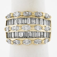 18k Yellow Gold 5 Row 4.50ctw Baguette & Marquise Diamond 15.1mm Wide Band Ring