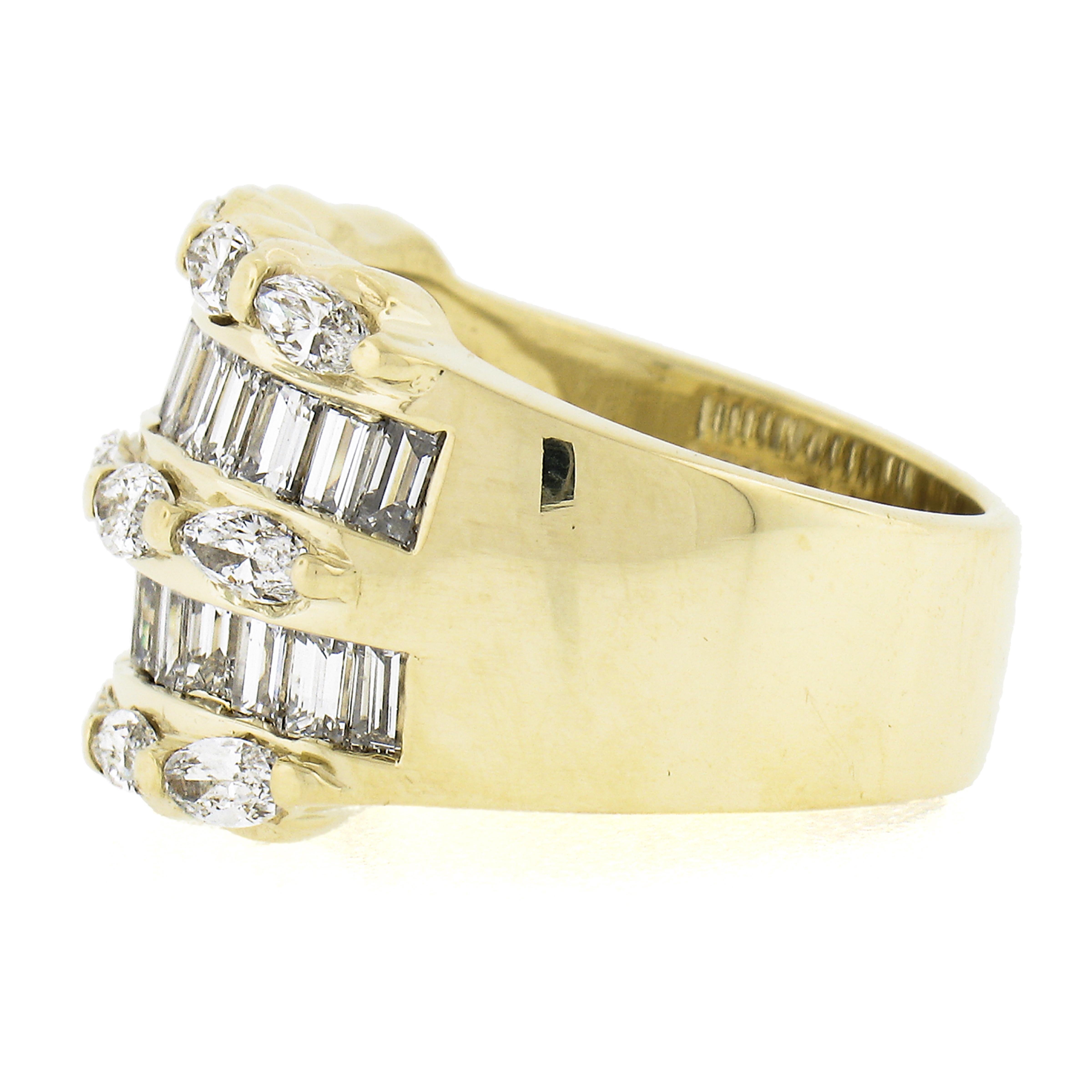 18k Yellow Gold 5 Row 4.50ctw Baguette & Marquise Diamond 15.1mm Wide Band Ring For Sale 1