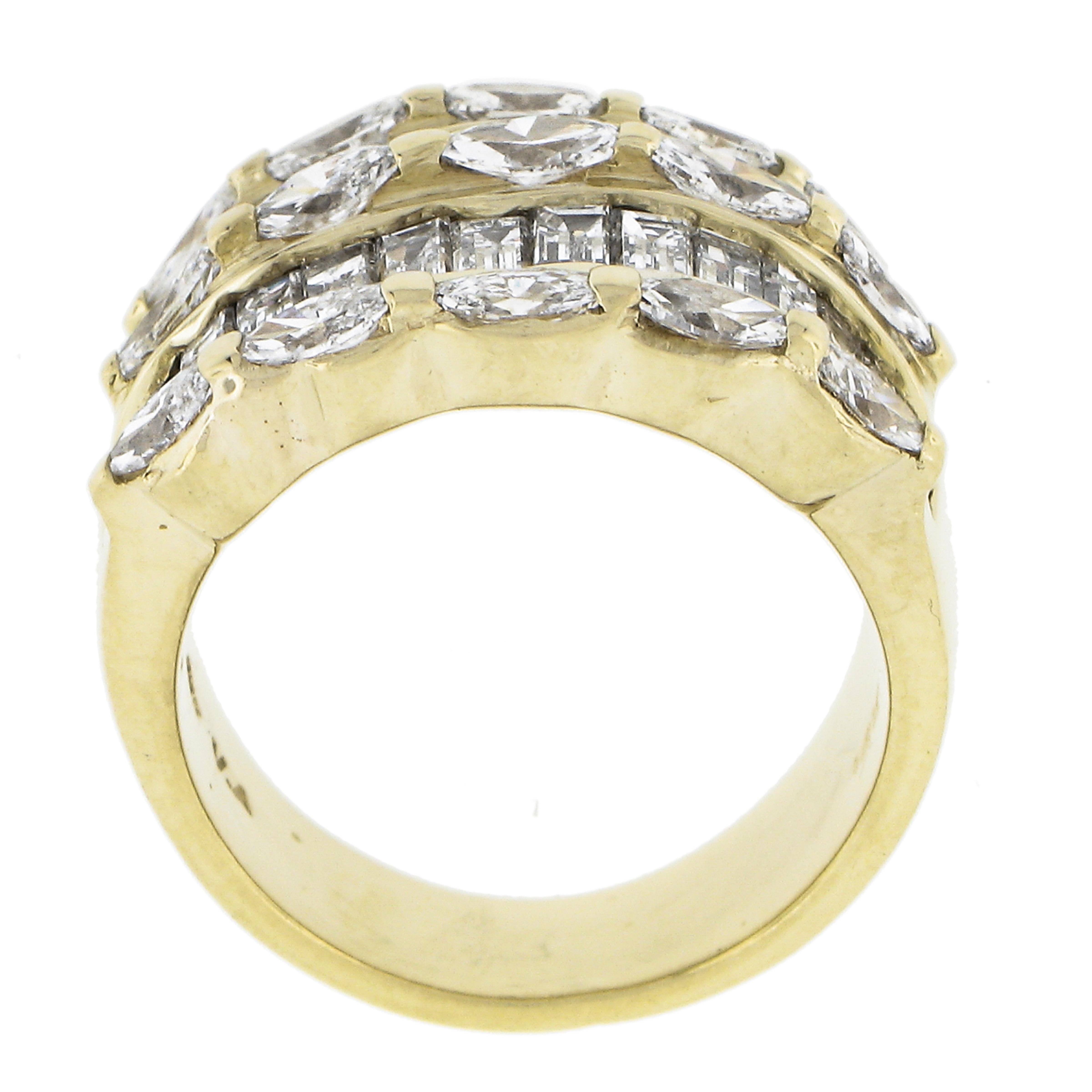 18k Yellow Gold 5 Row 4.50ctw Baguette & Marquise Diamond 15.1mm Wide Band Ring For Sale 3
