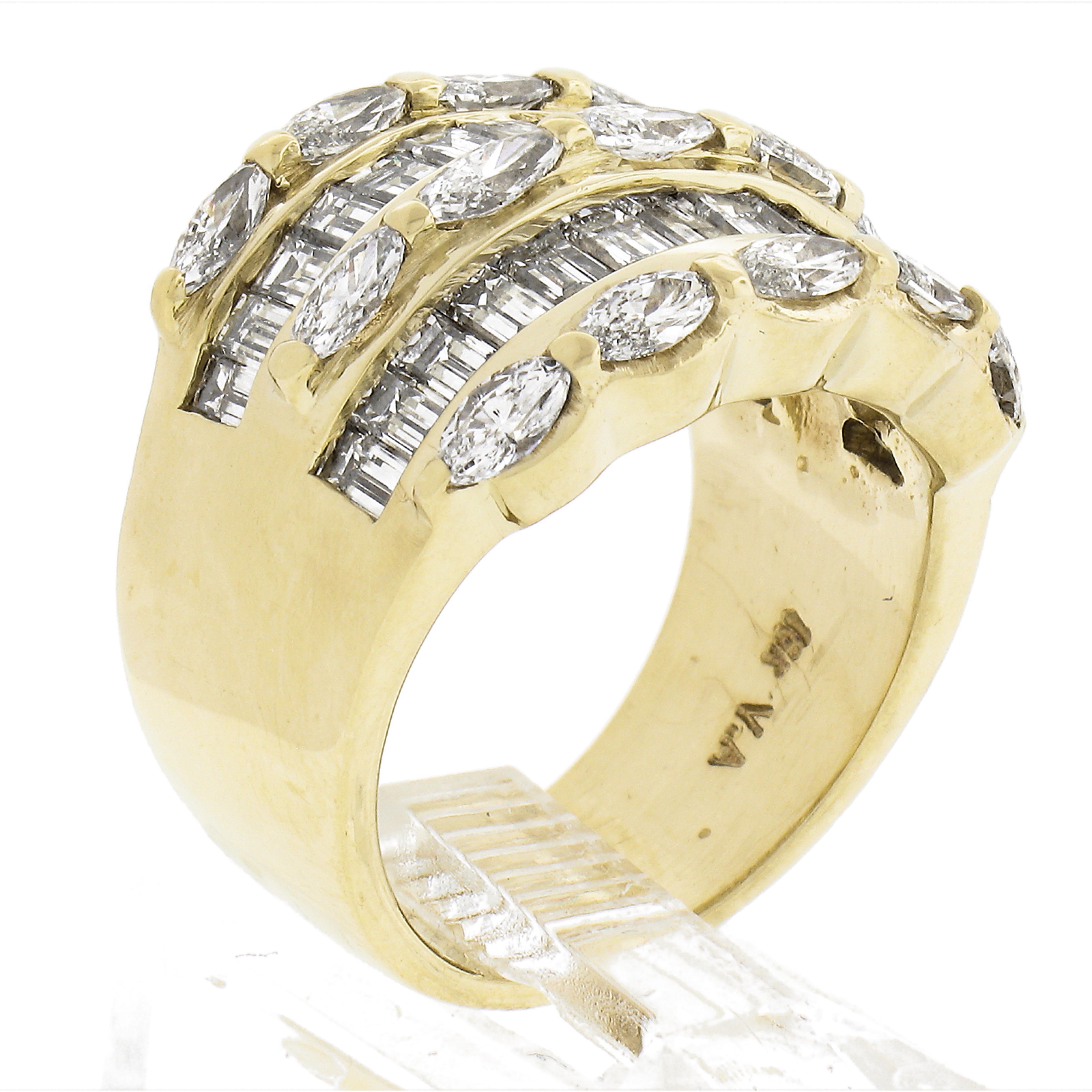 18k Yellow Gold 5 Row 4.50ctw Baguette & Marquise Diamond 15.1mm Wide Band Ring For Sale 4