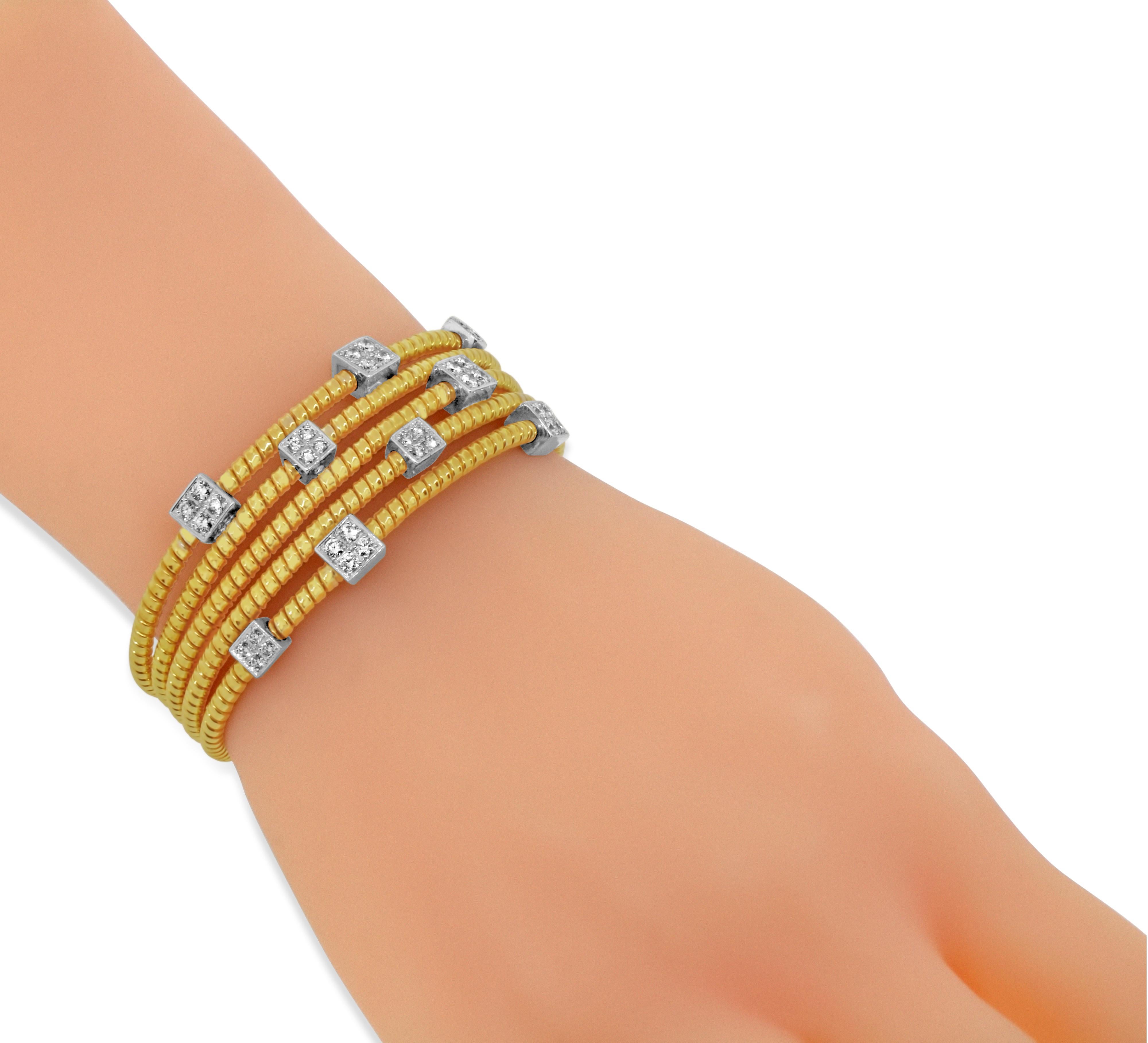 Bracelet manchette en or jaune 18k à 5 rangs de diamants Pour femmes en vente