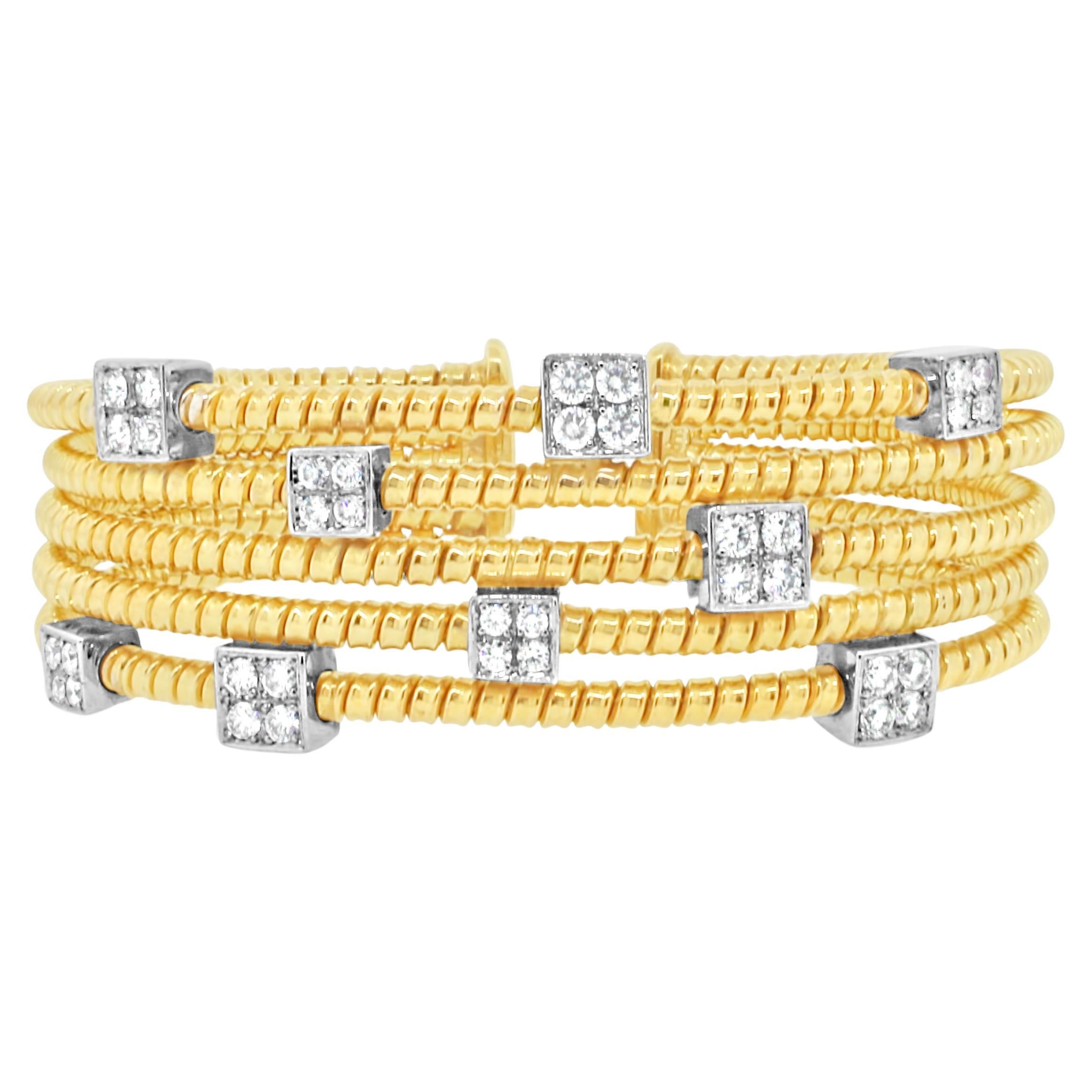 18k Yellow Gold 5 Row Diamond Cuff Bracelet