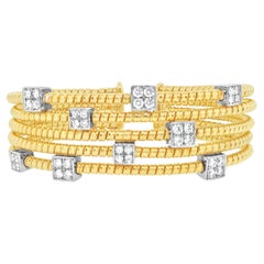18k Yellow Gold 5 Row Diamond Cuff Bracelet