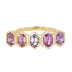18K Yellow Gold 5-Stone Pink & Purple Spinel & Diamond Ring by Kimberly Collins