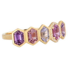 18K Yellow Gold 5-Stone Pink & Purple Spinel & Diamond Ring by Kimberly Collins