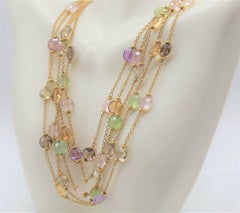 18k Yellow Gold 5 Strand Multi-Stone Adjustable Necklace, 16 to 18 inches - 37.7