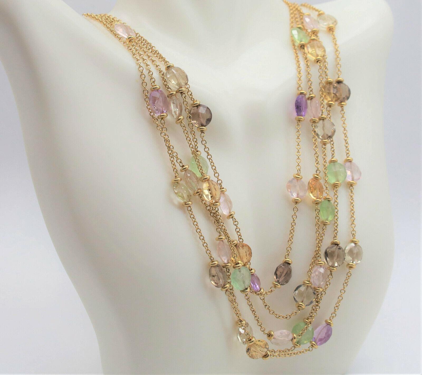 18k Yellow Gold 5 Strand Multi-Stone Adjustable Necklace, 16 to 18 inches - 37.7 In Good Condition For Sale In Providence, RI