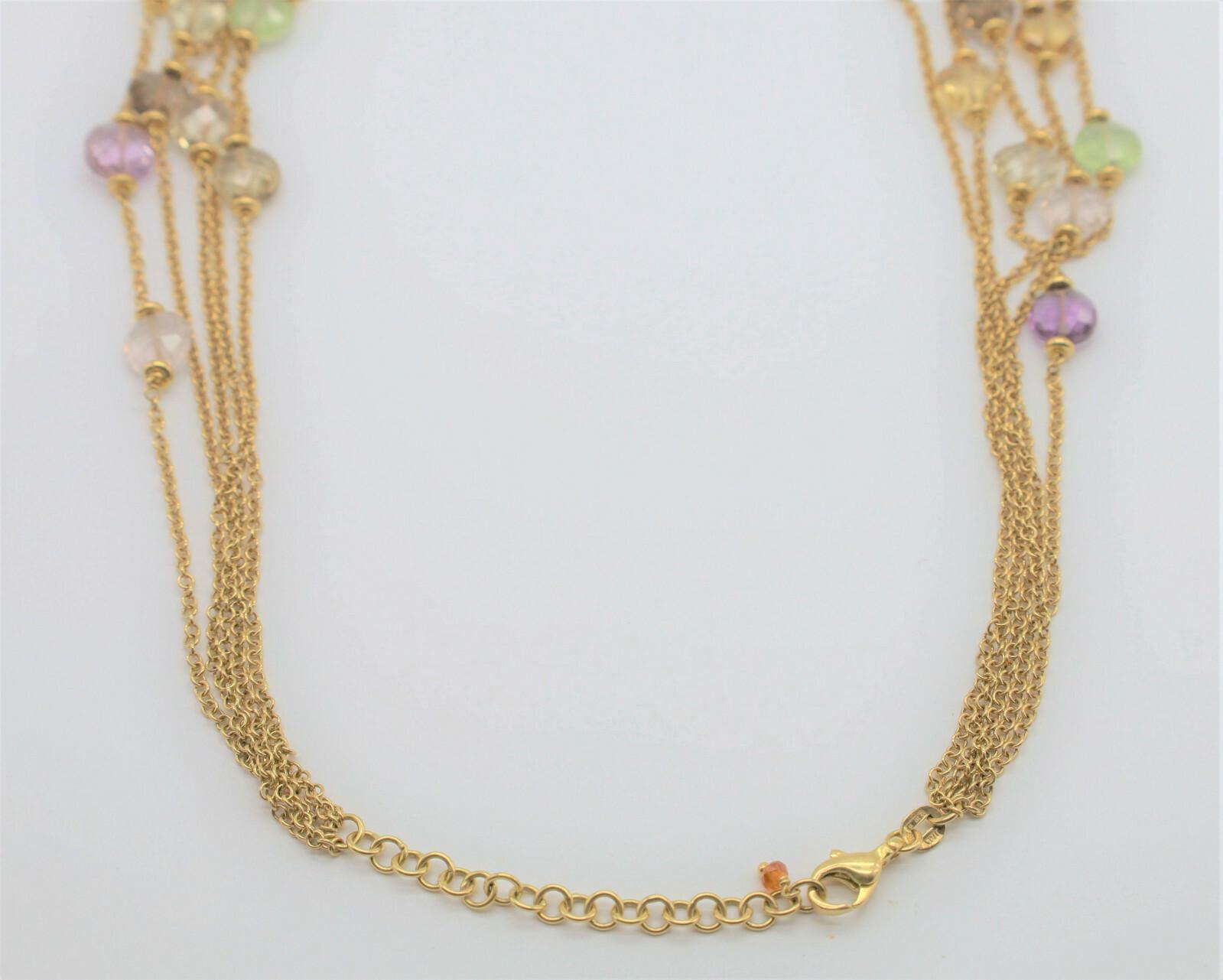 Women's 18k Yellow Gold 5 Strand Multi-Stone Adjustable Necklace, 16 to 18 inches - 37.7 For Sale