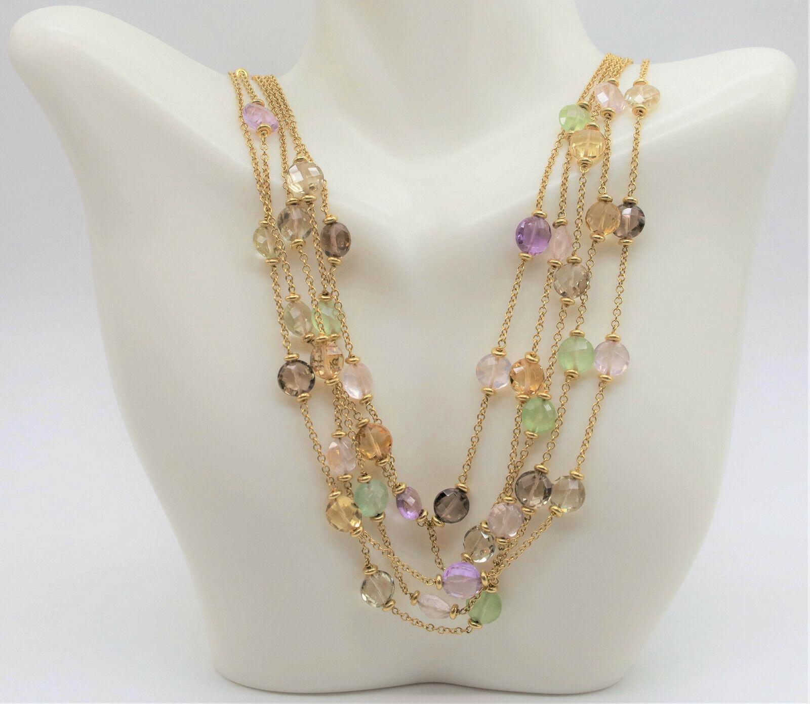 18k Yellow Gold 5 Strand Multi-Stone Adjustable Necklace, 16 to 18 inches - 37.7 For Sale 1