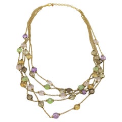 18k Yellow Gold 5 Strand Multi-Stone Adjustable Necklace, 16 to 18 inches - 37.7