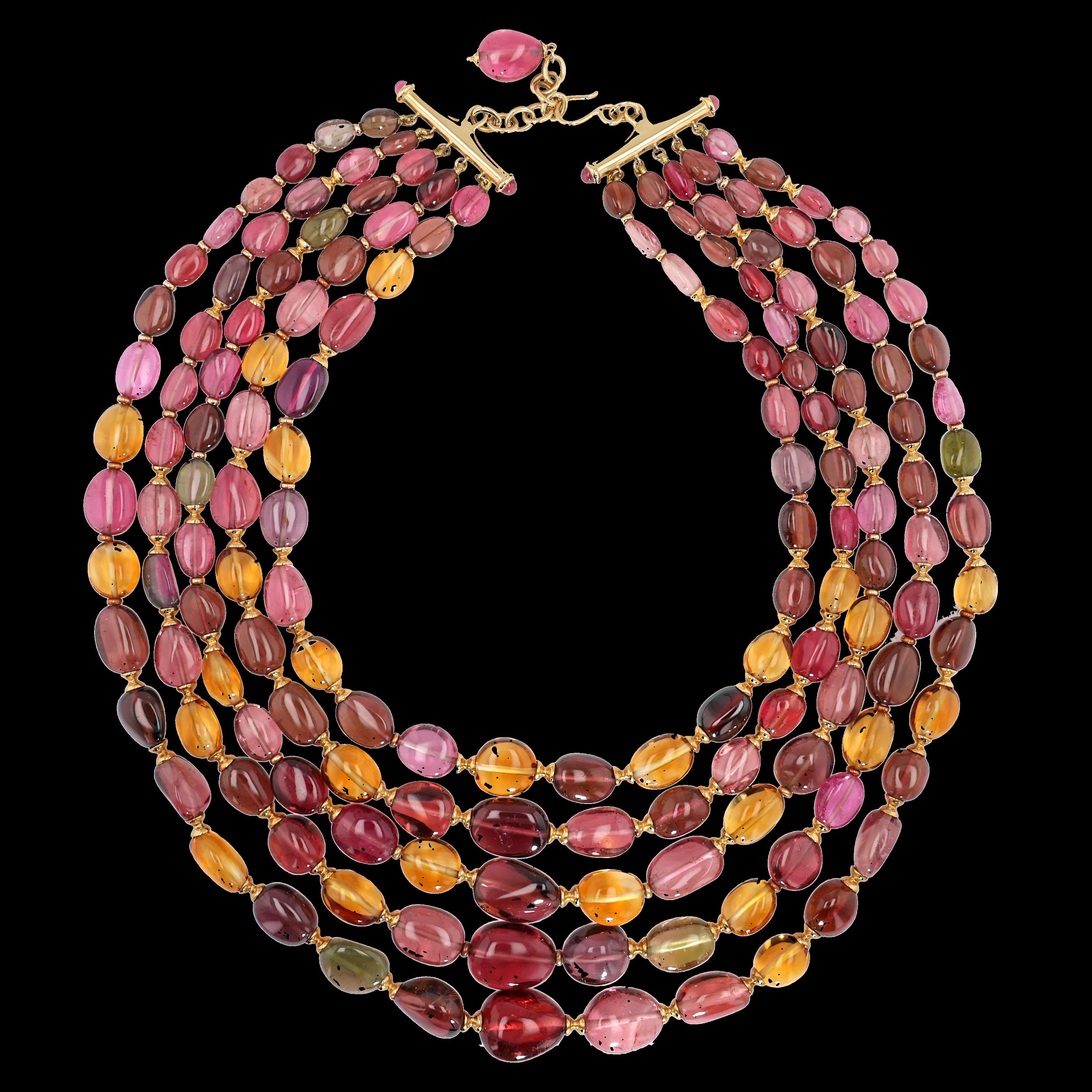 Perle Collier à 5 brins en or jaune 18 carats avec tourmaline multicolore et citrine de Syna en vente