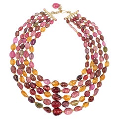 18K Yellow Gold 5-Strand Necklace with Multi-Color Tourmaline & Citrine by Syna