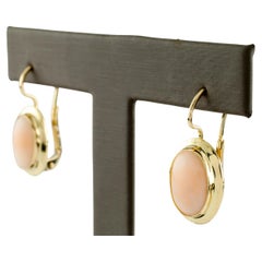 18k Yellow Gold & 5.0 Carat Oval Angel Skin Coral Drop Earrings