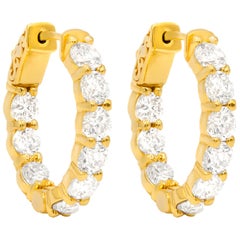 18 Karat Yellow Gold 5.00 Carat Diamond Hoop Earrings