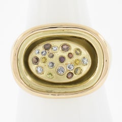 18k Yellow Gold .50ct Fancy Color Diamond Polished Heavy Concave Wide Band Ring