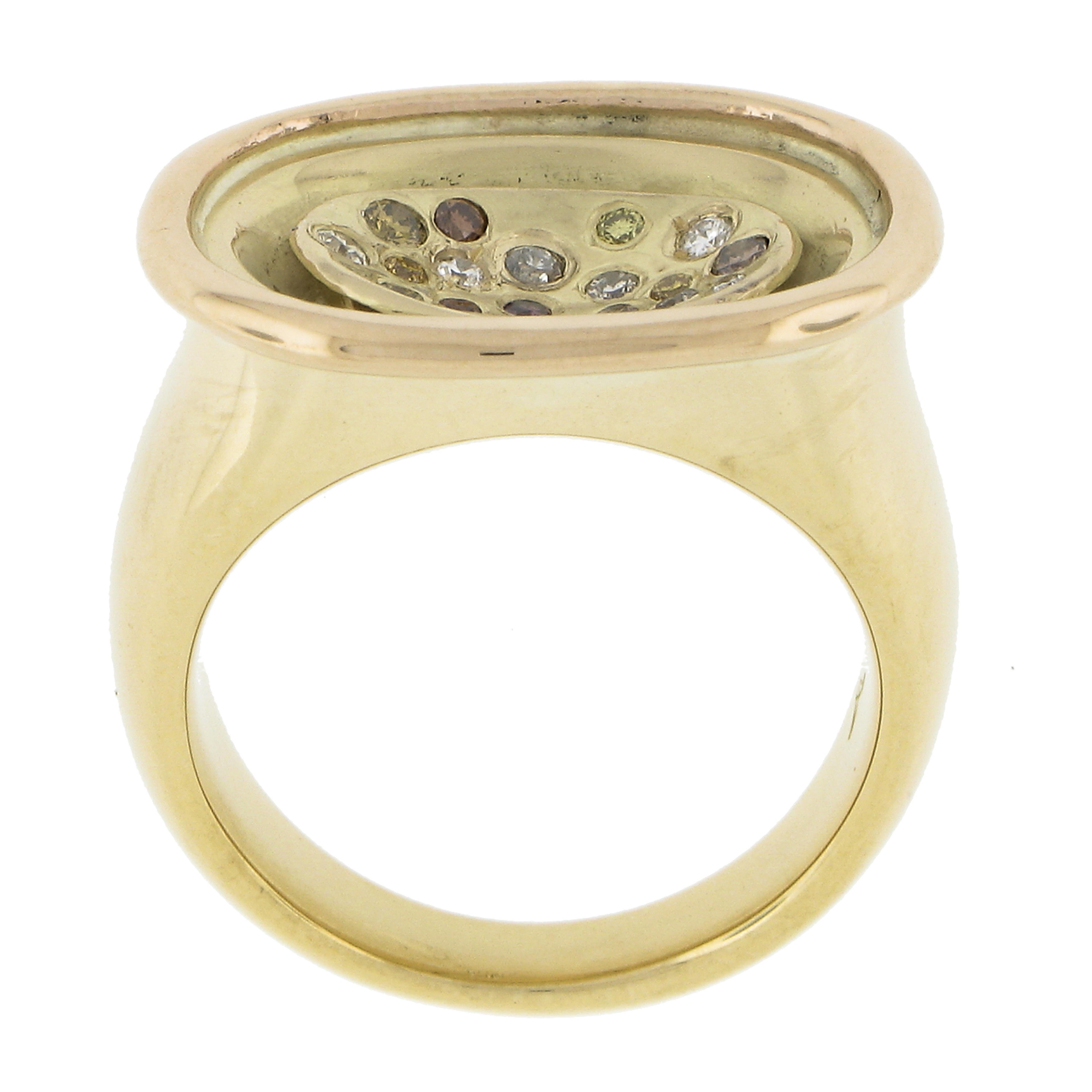 18k Yellow Gold .50ct Fancy Color Diamond Polished Heavy Concave Wide Band Ring For Sale 3