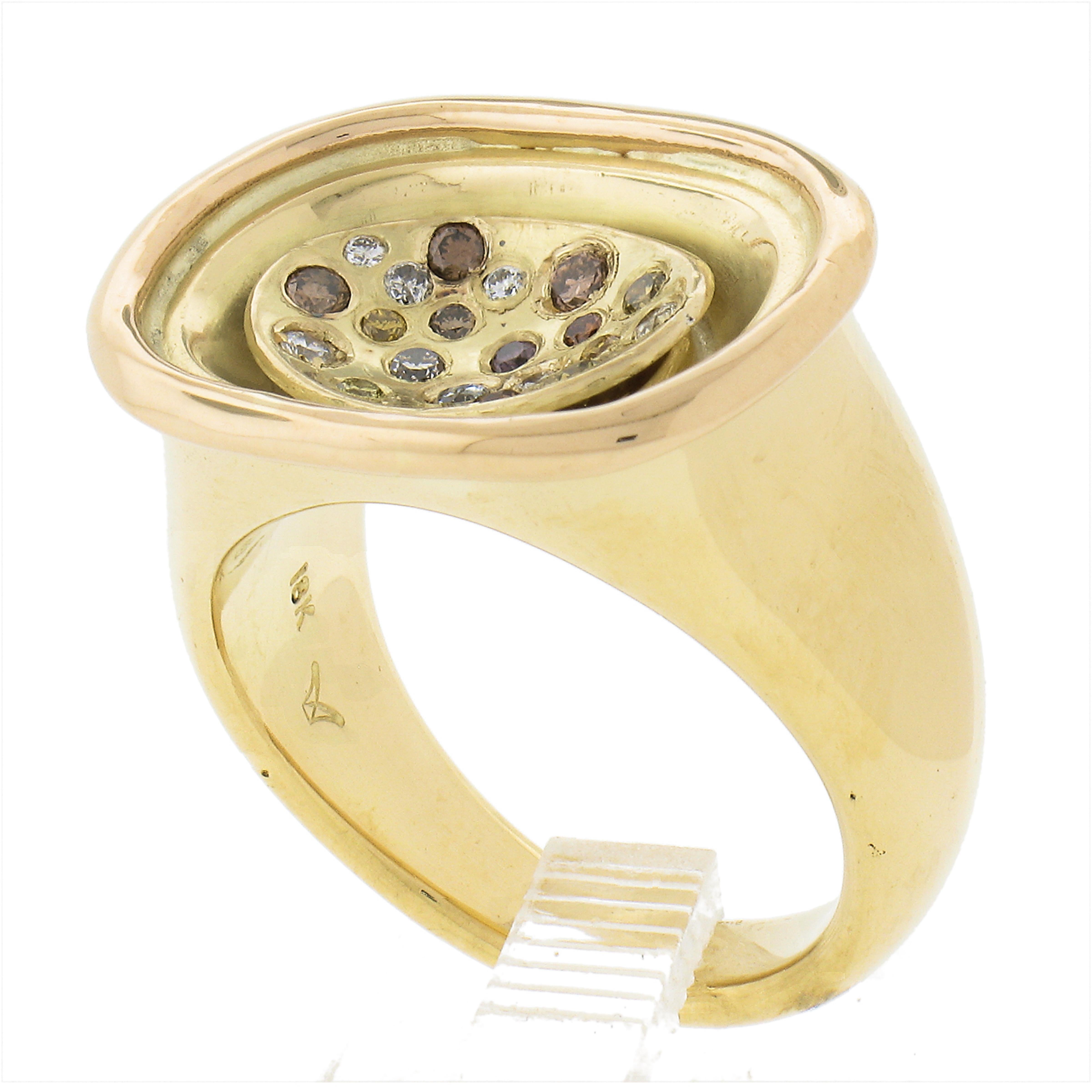18k Yellow Gold .50ct Fancy Color Diamond Polished Heavy Concave Wide Band Ring For Sale 4