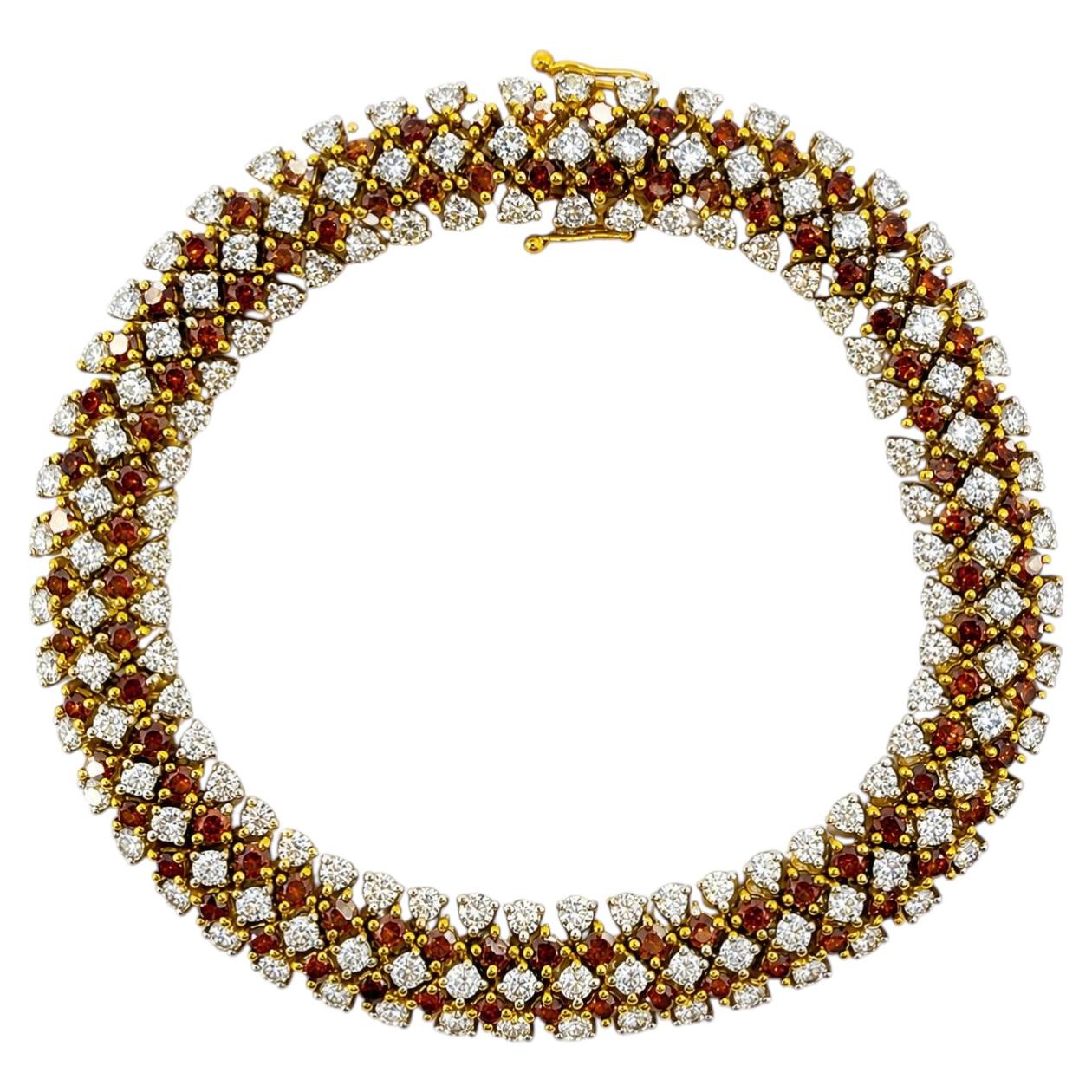 18K Yellow Gold 5.10 Carat Diamond and 3.57 Carat Brown Diamond Bracelet - 7 in. For Sale
