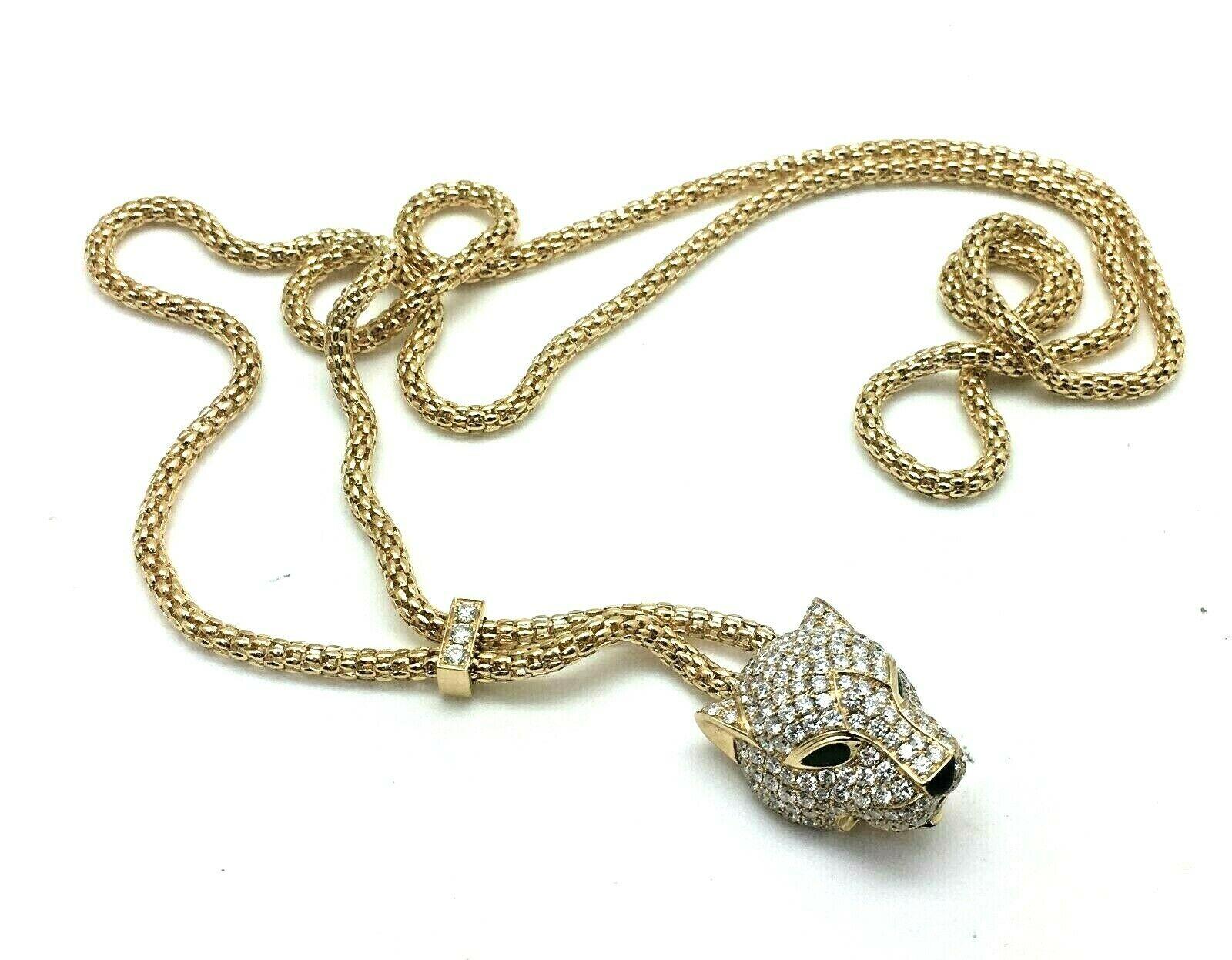 18K Yellow Gold 5.40 CTW Diamond & Emerald Adjustable Panther Necklace 40 Grams 1