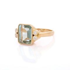 Anello Cocktail in oro giallo 18k con acquamarina e diamanti da 5,45 carati