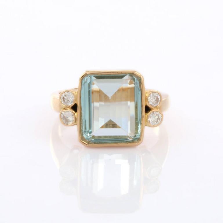For Sale:  18k Yellow Gold 5.45 Carat Aquamarine and Diamond Cocktail Ring 7