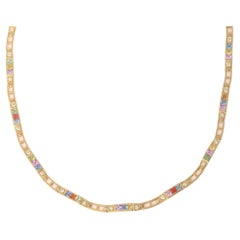 18K Yellow Gold 5.45 Carat Multi Sapphire and Diamond Gold Necklace