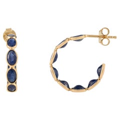 Or jaune 18K 5.45 Ct Bezel-Set Blue Sapphire Geometric Hoop Ears