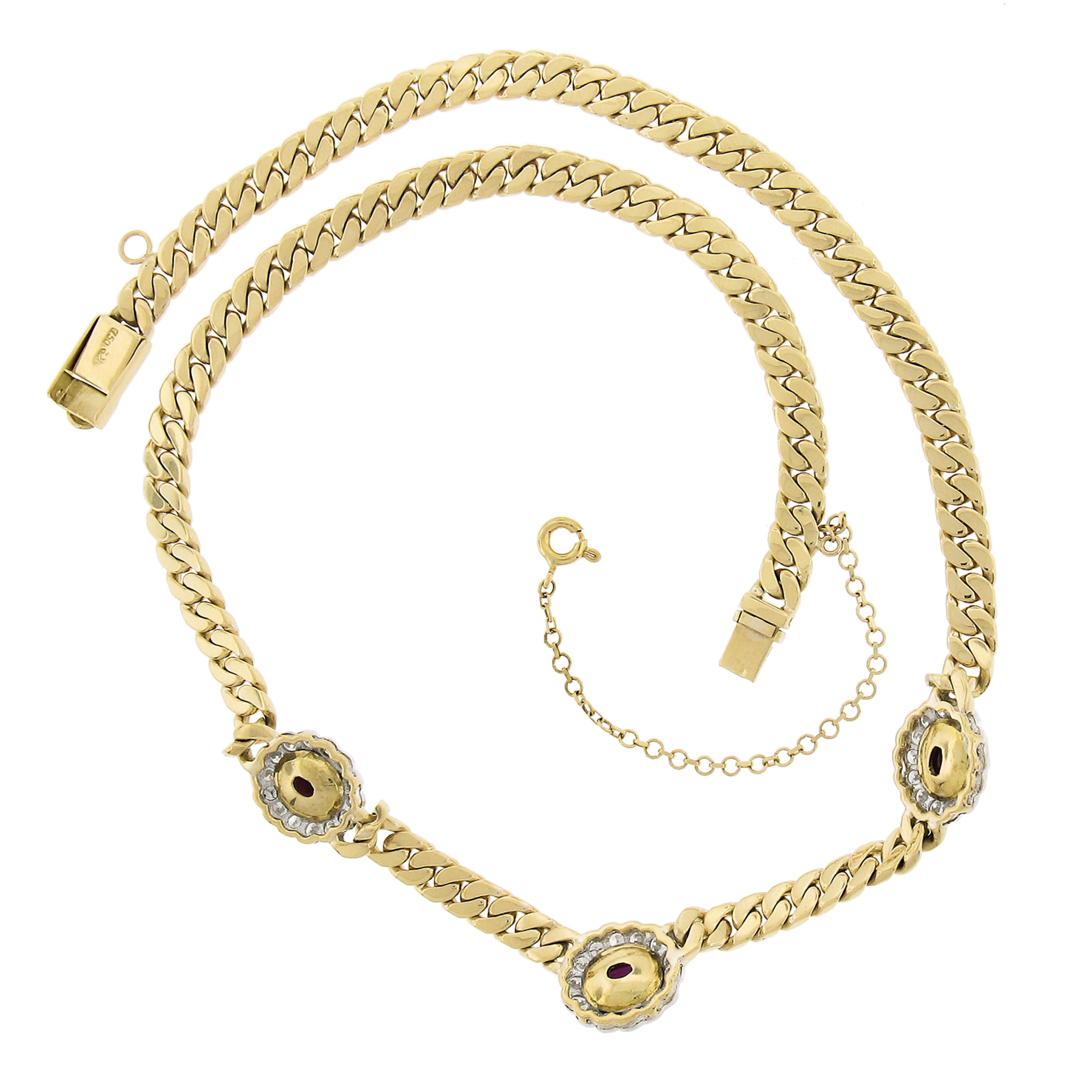 Collier à maillons cubains à courbes plates en or jaune 18 carats, section rubis ovale 5,4 carats et diamants en vente 2