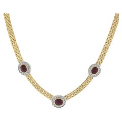 18k Yellow Gold 5.4ctw Oval Ruby & Diamond Section Flat Curb Cuban Link Necklace