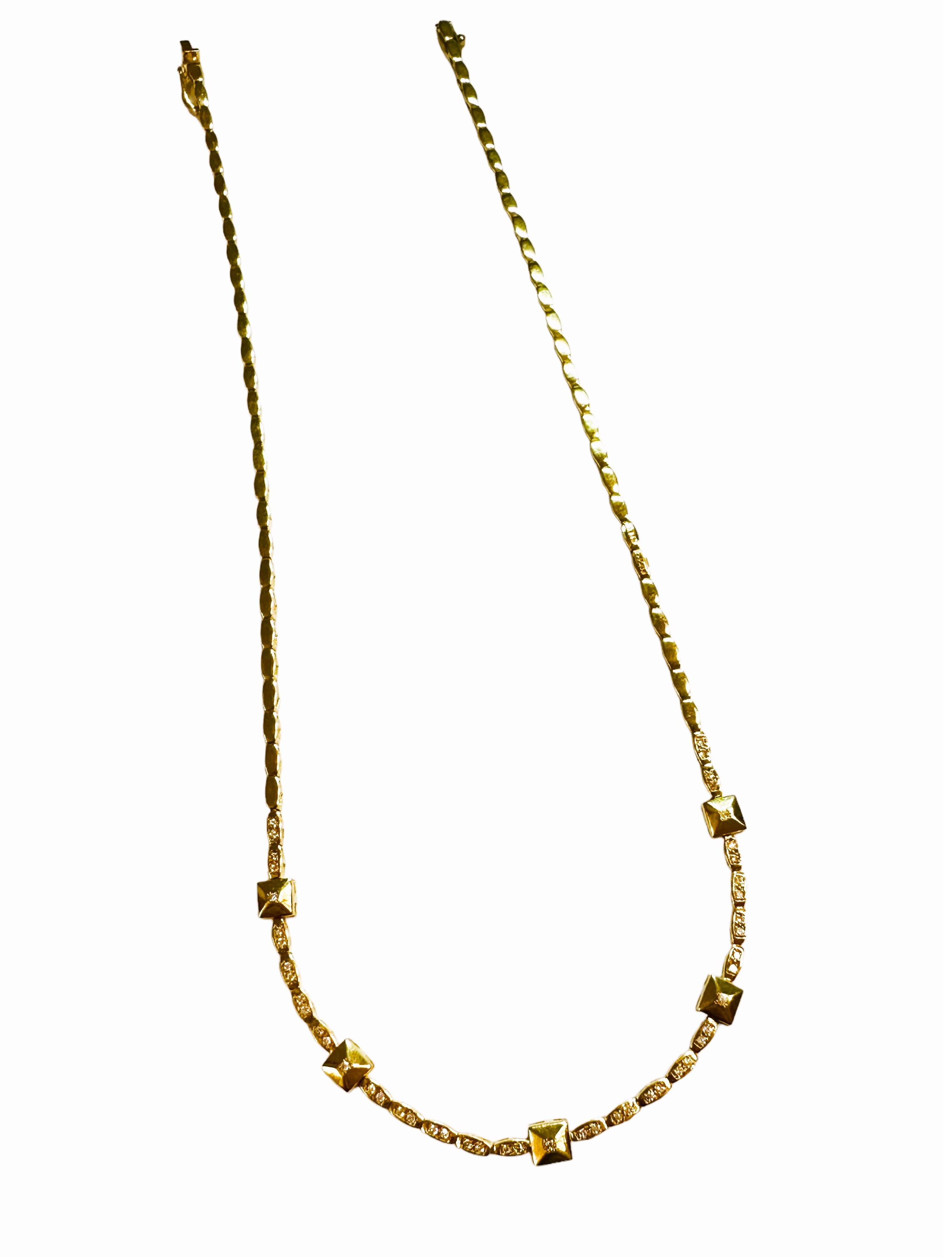 18k Yellow Gold .55 ct Rossonero 49 Diamond Rockstud Station Necklace w Appr 8