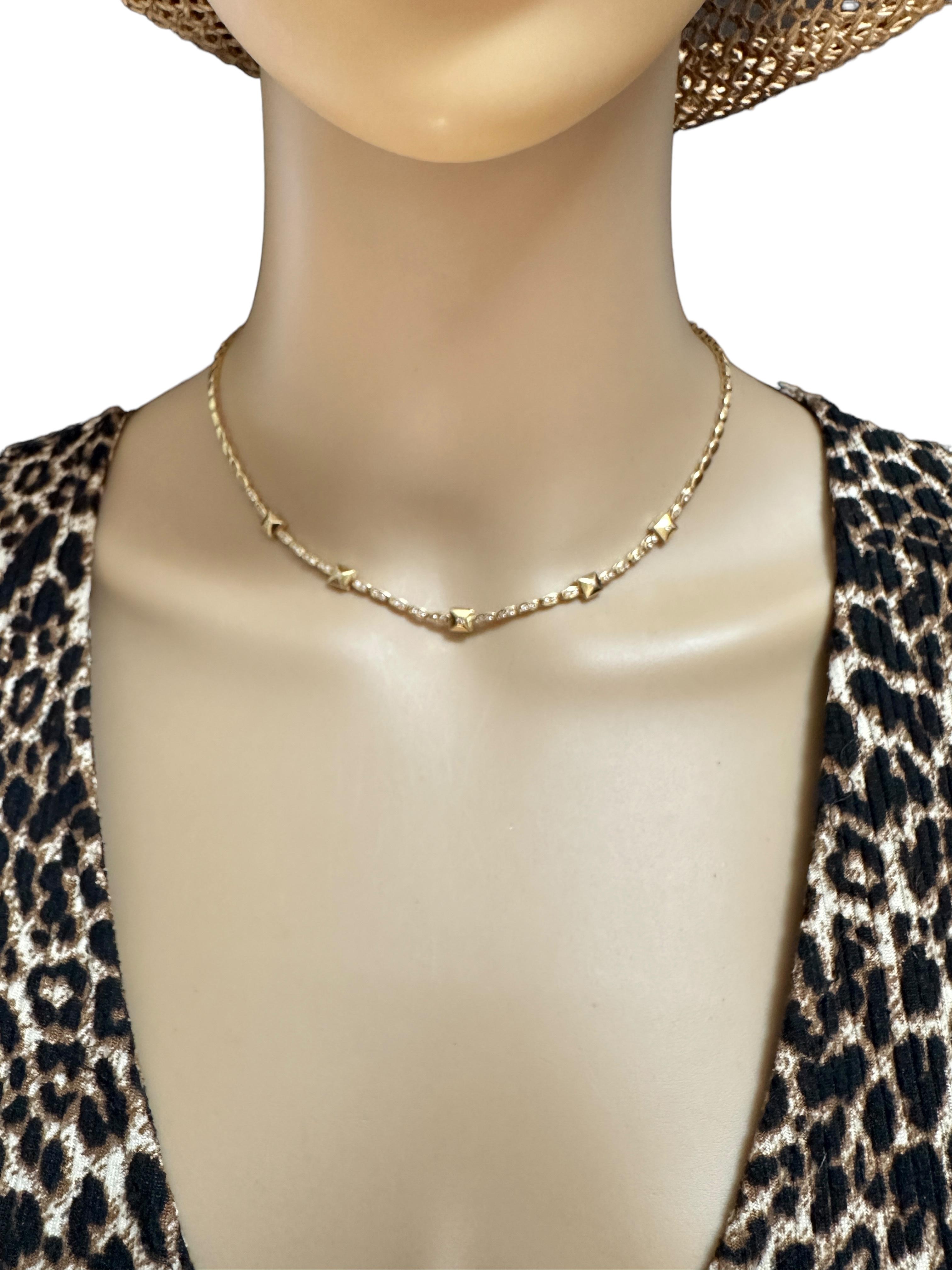 Art Deco 18k Yellow Gold .55 ct Rossonero 49 Diamond Rockstud Station Necklace w Appr